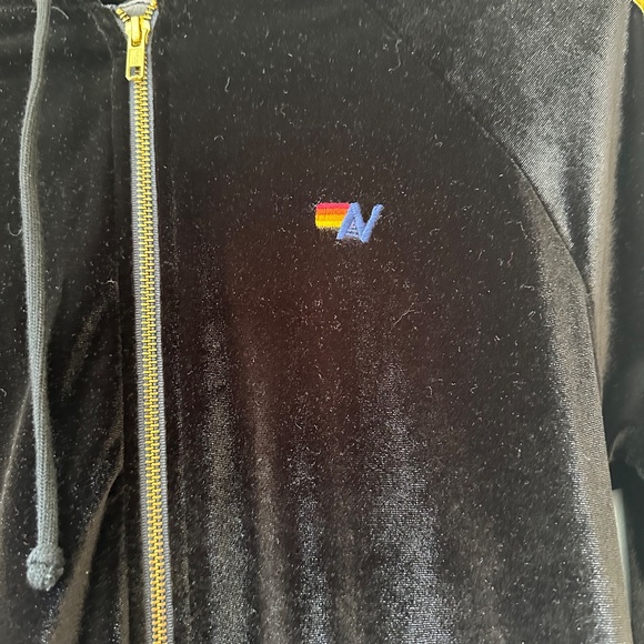 Aviator Nation Black Velvet Striped Zip Up Hoodie Size M - Picture 8 of 12